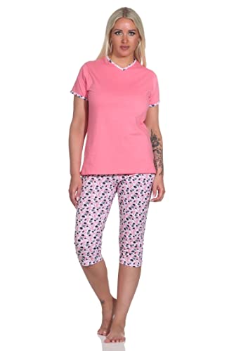 NORMANN-Wäschefabrik Floraler Damen Capri Pyjama, kurzer Schlafanzug mit 3/4 Caprihose - 12320410152, Farbe:pink, Größe:36-38 von NORMANN-Wäschefabrik