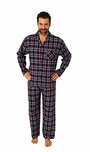 NORMANN-Wäschefabrik Herren Flanell Schlafanzug Langarm Pyjama zum durchknöpfen - 222 101 15 873, Farbe:Navy, Größe:48 von NORMANN-Wäschefabrik