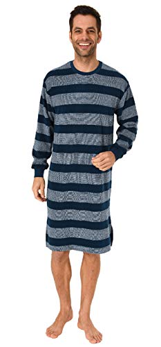 NORMANN-Wäschefabrik Herren Frottee Nachthemd mit Bündchen - auch in Übergrössen - edle Blockstreifen-Optik, Farbe:Marine, Größe2:68 von NORMANN-Wäschefabrik