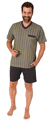 NORMANN-Wäschefabrik Herren Kurzarm Schlafanzug Shorty Pyjama in Streifenoptik - auch in Übergrössen, Farbe:grau, Größe:50 von NORMANN-Wäschefabrik