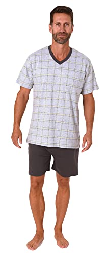 NORMANN-Wäschefabrik Herren Kurzarm Schlafanzug Shorty Pyjama mit Karierten Oberteil - 122 105 90 445, Farbe:grau-Melange, Größe:56 von NORMANN-Wäschefabrik
