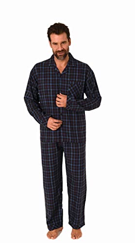 NORMANN-Wäschefabrik Herren Langarm Flanell Pyjama Set Schlafanzug zum durchknöpfen - 222 101 15 871, Farbe:schwarz, Größe:54 von NORMANN-Wäschefabrik