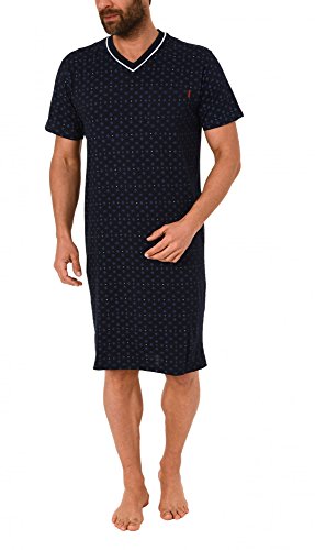 NORMANN-Wäschefabrik Herren Nachthemd Kurzarm mit V-Hals (auch in Übergrössen erhältlich) - 60820, Farbe:Marine, Größe2:50 von Normann
