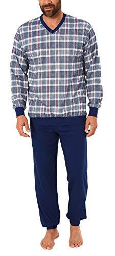NORMANN-Wäschefabrik Herren Pyjama lang mit Bündchen - auch in Übergrössen bis Grösse 70-281 101 90 440, Farbe:Marine, Größe2:70 von Normann