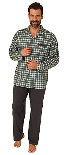 NORMANN-Wäschefabrik Herren Pyjama zum durchknöpfen in edler Karo Optik - auch in Übergrössen - 212 101 90 504, Farbe:dunkelgrau, Größe:48 von NORMANN-Wäschefabrik