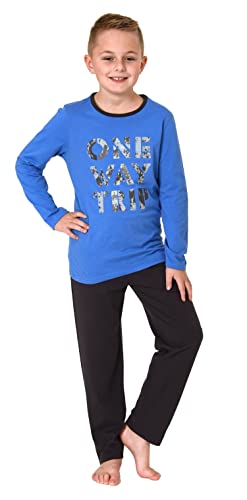 NORMANN-Wäschefabrik Jungen Pyjama Langarm in tollen Farben und mit coolem Motiv - 212 501 10 703, Farbe:blau, Größe:164 von NORMANN-Wäschefabrik