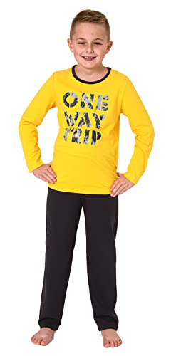 NORMANN-Wäschefabrik Jungen Pyjama Langarm in tollen Farben und mit coolem Motiv - 212 501 10 703, Farbe:gelb, Größe:128 von NORMANN-Wäschefabrik