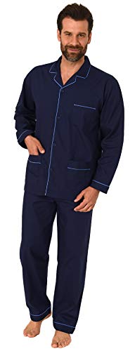 NORMANN-Wäschefabrik Klassischer Herren Pyjama gewebt mit durchknöpfbarem Oberteil - Popeline - 191 101 91 110, Farbe:Marine, Größe:52 von NORMANN-Wäschefabrik
