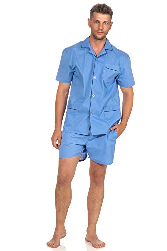 NORMANN-Wäschefabrik Klassischer Herren Shorty Pyjama Kurzarm gewebt mit durchknöpfbarem Oberteil - 105 91 120, Größe:62, Farbe:hellblau von Normann