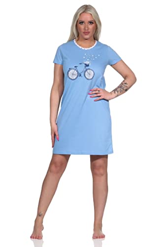 NORMANN-Wäschefabrik Kurzes Damen Nachthemd Bigshirt mit Fahrrad-Motiv - 112 214 10 736, Farbe:blau, Größe:40-42 von NORMANN-Wäschefabrik