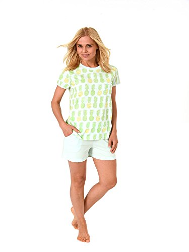 NORMANN-Wäschefabrik Lässiger Damen Pyjama Shorty Kurzarm mit Ananas als Motiv 181 205 90 104, Farbe:grün, Größe:44/46 von NORMANN-Wäschefabrik