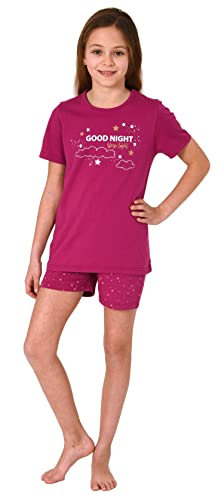 NORMANN-Wäschefabrik Mädchen Shorty Pyjama Kurzarm mit Sternchen-Design und Front-Print - 405 700, Farbe:Beere, Größe:164 von NORMANN-Wäschefabrik