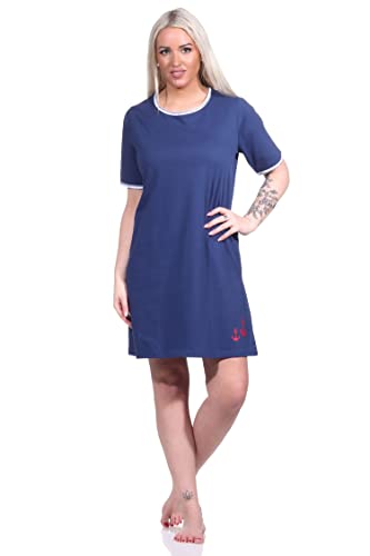 NORMANN-Wäschefabrik Maritimes Damen Nachthemd, kurzärmliges Bigshirt mit Rundhals - 123 214 10 151, Farbe:Marine, Größe:36-38 von NORMANN-Wäschefabrik