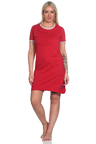 NORMANN-Wäschefabrik Maritimes Damen Nachthemd, kurzärmliges Bigshirt mit Rundhals - 123 214 10 151, Farbe:rot, Größe:44-46 von NORMANN-Wäschefabrik