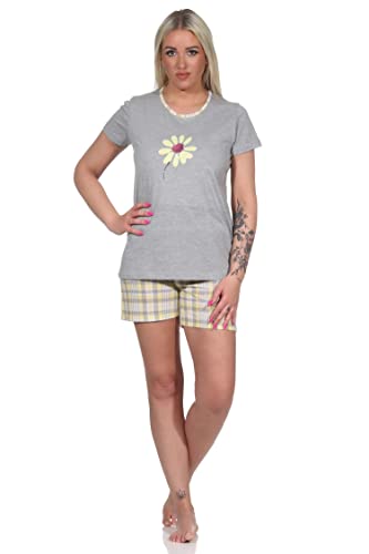 NORMANN-Wäschefabrik Sommerlicher Damen Pyjama, Kurzarm Shorty mit Font-Print - 112 205 10 733, Farbe:gelb, Größe:40-42 von NORMANN-Wäschefabrik