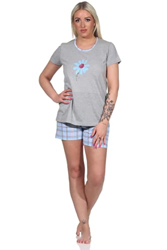 NORMANN-Wäschefabrik Sommerlicher Damen Pyjama, Kurzarm Shorty mit Font-Print - 112 205 10 733, Farbe:hellblau, Größe:40-42 von NORMANN-Wäschefabrik