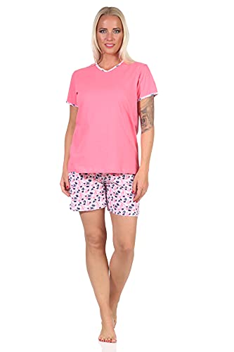 NORMANN-Wäschefabrik Sommerlicher Damen Shorty Pyjama Kurzarm in floraler Optik - 60861, Farbe:pink, Größe:36/38 von Normann