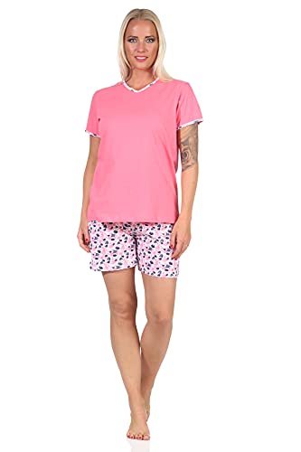 NORMANN-Wäschefabrik Sommerlicher Damen Shorty Pyjama Kurzarm in floraler Optik - 60861, Farbe:pink, Größe:48/50 von NORMANN-Wäschefabrik