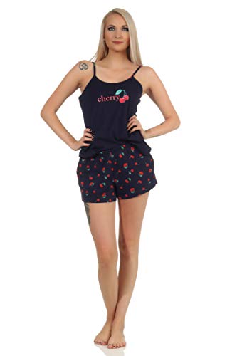 Süsser ärmelloser Damen Schlafanzug Shorty Pyjama mit Kirschen als Motiv - 112 206 90 535, Farbe:Marine, Größe:40-42 von NORMANN-Wäschefabrik