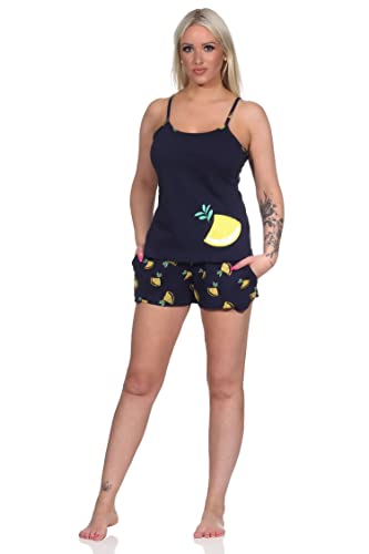 NORMANN-Wäschefabrik Süsser ärmelloser Damen Schlafanzug Shorty Pyjama mit Zitronen als Motiv - 112 206 90 535, Farbe:Marine, Größe:48-50 von NORMANN-Wäschefabrik