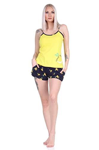 NORMANN-Wäschefabrik Süsser ärmelloser Damen Schlafanzug Shorty Pyjama mit Zitronen als Motiv - 112 206 90 535, Farbe:gelb, Größe:48-50 von NORMANN-Wäschefabrik
