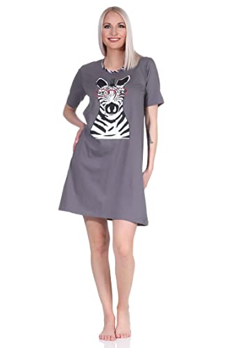 NORMANN-Wäschefabrik Süsses Damen Kurzarm Nachthemd mit Tiermotiv - auch in Übergrössen, Farbe:grau, Größe:44-46 von NORMANN-Wäschefabrik