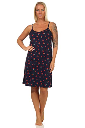 NORMANN-Wäschefabrik Süsses Damen Spaghetti Nachthemd mit Kirschen als Motiv - auch in Übergrössen, Farbe:Marine, Größe:60-62 von NORMANN-Wäschefabrik