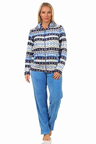 NORMANN-Wäschefabrik Toller Damen Hausanzug aus Coralfleece in wunderschöner winterlichen Optik - 202 216 959, Farbe:blau, Größe:36/38 von NORMANN-Wäschefabrik