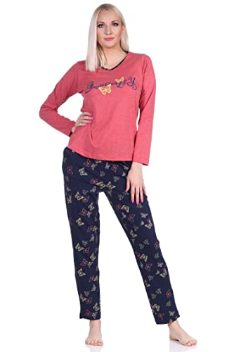 NORMANN-Wäschefabrik Toller Damen Langarm Schlafanzug Pyjama mit Schmetterling als Motiv - auch in Übergrössen, Farbe:rot, Größe:40-42 von NORMANN-Wäschefabrik