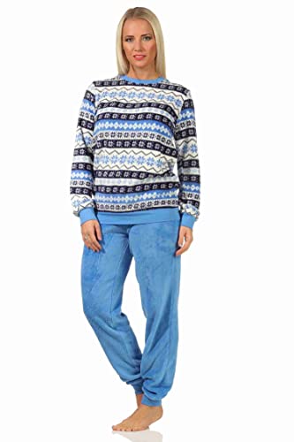 NORMANN-Wäschefabrik Toller Damen Schlafanzug Pyjama Langarm im Norwegerlook aus Coralfleece - 202 201 267 959, Farbe:blau, Größe:48/50 von NORMANN-Wäschefabrik