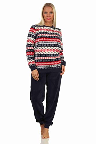 NORMANN-Wäschefabrik Toller Damen Schlafanzug Pyjama Langarm im Norwegerlook aus Coralfleece - 202 201 267 959, Farbe:rot, Größe:36/38 von NORMANN-Wäschefabrik