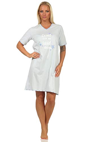 NORMANN-Wäschefabrik Tolles Damen Kurzarm Nachthemd in lässiger Optik - auch in Übergrössen - 112 214 90 945, Farbe:hellblau, Größe:40-42 von NORMANN-Wäschefabrik