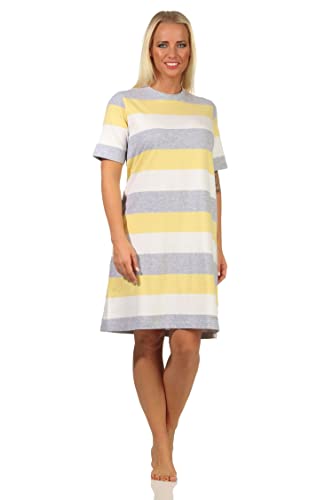 NORMANN-Wäschefabrik Tolles Damen Nachthemd Kurzarm in wunderschöner Block Streifen Optik - auch in Übergrössen, Größe:44-46, Farbe:gelb von NORMANN-Wäschefabrik