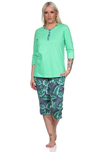 NORMANN-Wäschefabrik Wunderbarer Damen Kurzarm Pyjama mit Caprihose in floralem Print - auch in Übergrössen, Farbe:grün, Größe:32-34 von NORMANN-Wäschefabrik