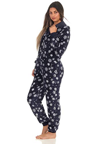 NORMANN-Wäschefabrik Wunderschöner Damen Jumpsuit, Overall mit Kapuze im winterlichen Design - 291 267 97 951, Farbe:Marine, Größe2:36/38 von Normann