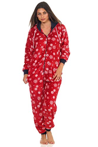 NORMANN-Wäschefabrik Wunderschöner Damen Jumpsuit, Overall mit Kapuze im winterlichen Design - 291 267 97 951, Farbe:rot, Größe2:40/42 von Normann