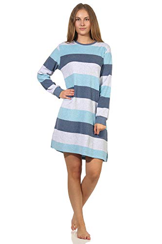 NORMANN-Wäschefabrik Wunderschönes Damen Nachthemd Langarm - auch in Übergrössen - tolle Block Streifen Optik, Farbe:blaumelange, Größe:36/38 von NORMANN-Wäschefabrik