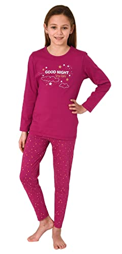 Schöner Mädchen Schlafanzug, langärmliger Pyjama mit süßem Motiv 212 401 10 700, Farbe:Beere, Größe:164 von NORMANN-Wäschefabrik