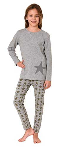 Schöner Mädchen Schlafanzug Langarm Pyjama in Sterne-Optik - 212 401 10 702, Farbe:grau, Größe:152 von NORMANN-Wäschefabrik