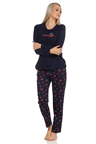 Süsser Damen Schlafanzug Langarm Pyjama mit Kirschen als Motiv - 112 201 90 535, Farbe:Marine, Größe:44-46 von NORMANN-Wäschefabrik