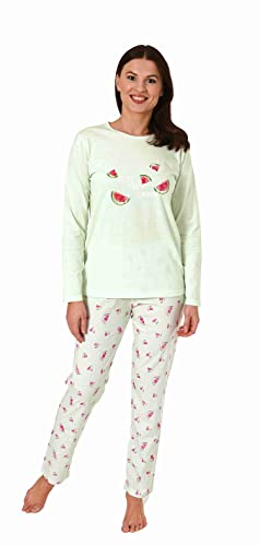 NORMANN-Wäschefabrik Süsser Damen Schlafanzug lang mit Melone als Motiv, Pyjamahose Allover Bedruckt, Farbe:grün, Größe:40-42 von NORMANN-Wäschefabrik