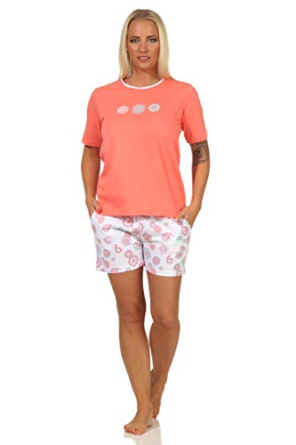 Toller Damen Kurzarm Schlafanzug Shorty Pyjama, Hose floraler Print, Farbe:apricot, Größe:36-38 von NORMANN-Wäschefabrik