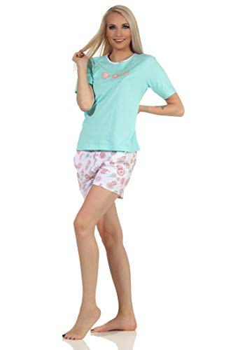 Toller Damen Kurzarm Schlafanzug Shorty Pyjama, Hose floraler Print, Farbe:helltürkis, Größe:44-46 von NORMANN-Wäschefabrik