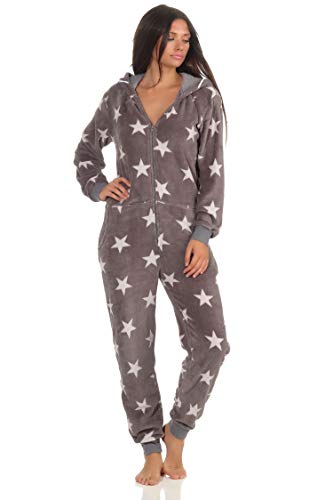 Toller Damen Schlafanzug Einteiler Jumpsuit Overall - Sterneoptik - 291 267 97 961, Farbe:grau, Größe2:40/42 von NORMANN-Wäschefabrik