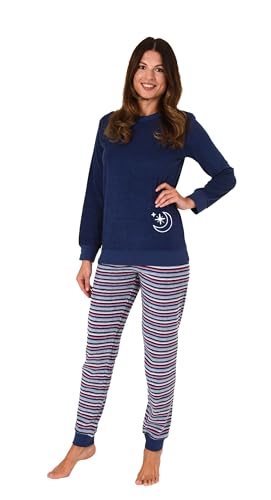 Normann Damen Frottee Langarm Schlafanzug mit Bündchen - auch in Übergrössen, Farbe:Navy, Größe:44-46 von Normann