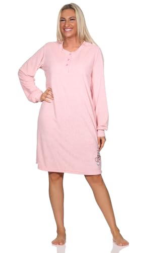 Normann Damen Frottee Nachthemd Langarm mit Bündchen - auch in Übergröße, Farbe:rosa, Größe:44-46 von Normann