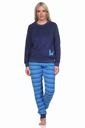 Normann Damen Frottee Pyjama, Hose gestreift, Oberteil mit süssen Tiermotiv, Farbe:Navy, Größe:40-42 von Normann