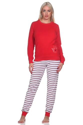 Normann Damen Frottee Pyjama, Hose gestreift, Oberteil mit süssen Tiermotiv, Farbe:rot1, Größe:52-54 von Normann