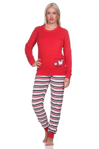 Normann Damen Frottee Pyjama, Hose gestreift, Oberteil mit süssen Tiermotiv, Farbe:rot2, Größe:36-38 von Normann