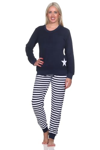 Normann Damen Frottee Schlafanzug mit Bündchen in Sterne Optik - auch in Übergröße, Farbe:Navy, Größe:44-46 von Normann
